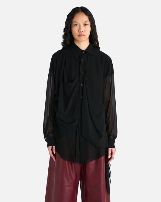 Edward Cuming Women T-Shirts Women's Saggy Draped Pocket Shirt in Black