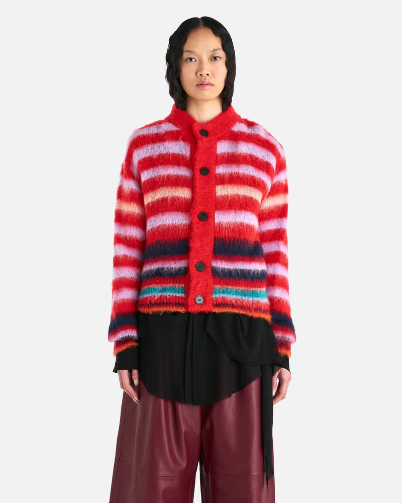 Edward Cuming Men's Sweater Women's Striped Cardigan in Red/Multi