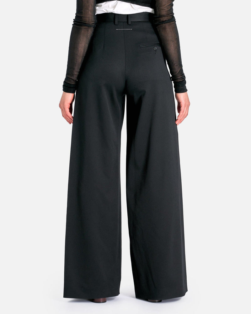MM6 Maison Margiela Women Pants Wool Asymmetrical Pin Pants in Black