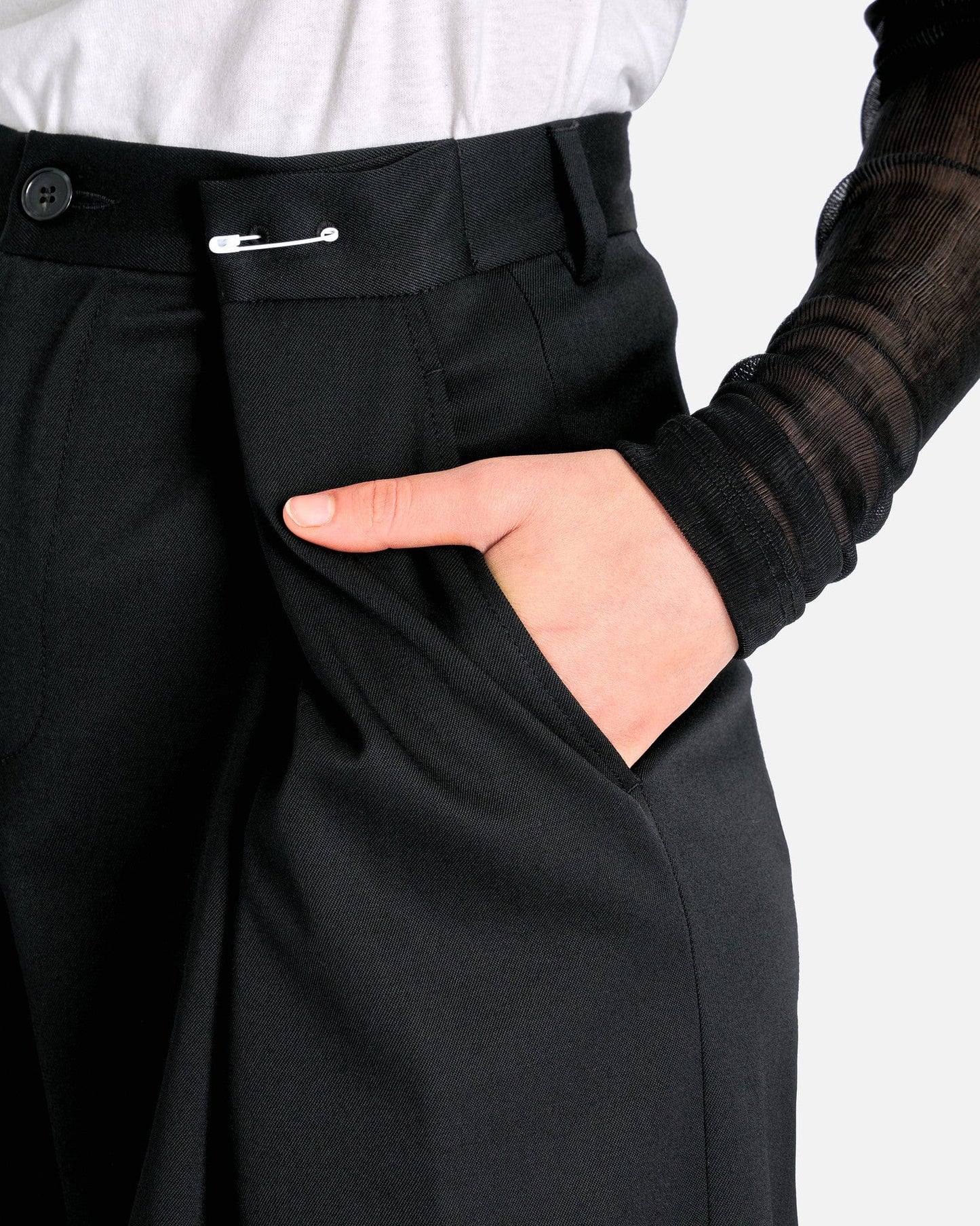 MM6 Maison Margiela Women Pants Wool Asymmetrical Pin Pants in Black