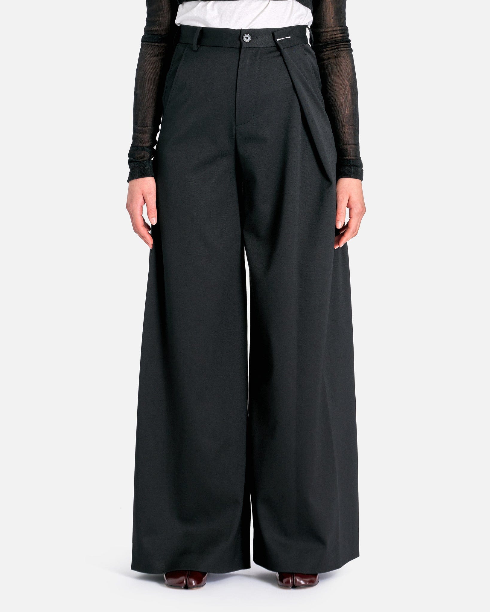 MM6 Maison Margiela Women Pants Wool Asymmetrical Pin Pants in Black