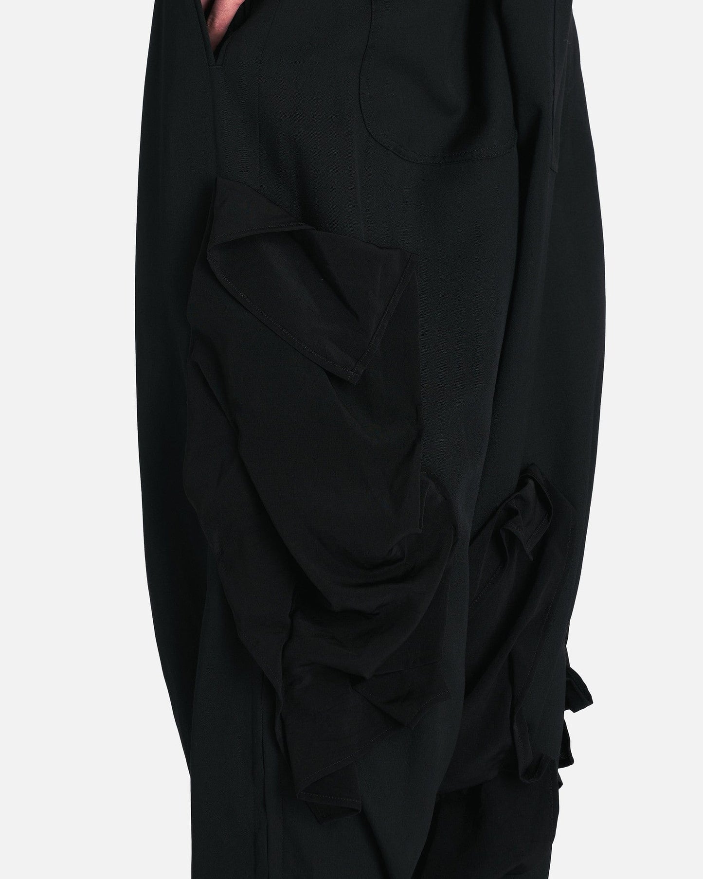 Yohji Yamamoto Pour Homme Men's Pants Wool Gabardine Deco Draped Pants in Black