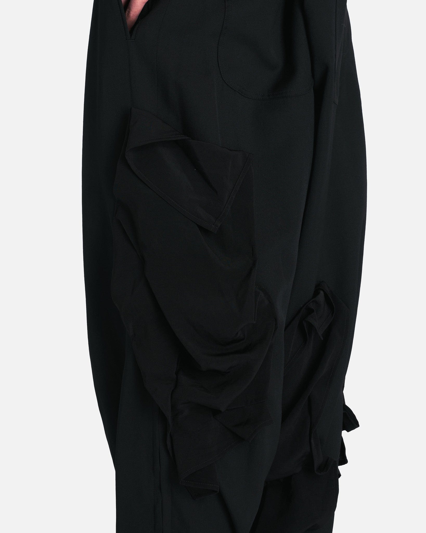 Yohji Yamamoto Pour Homme Men's Pants Wool Gabardine Deco Draped Pants in Black