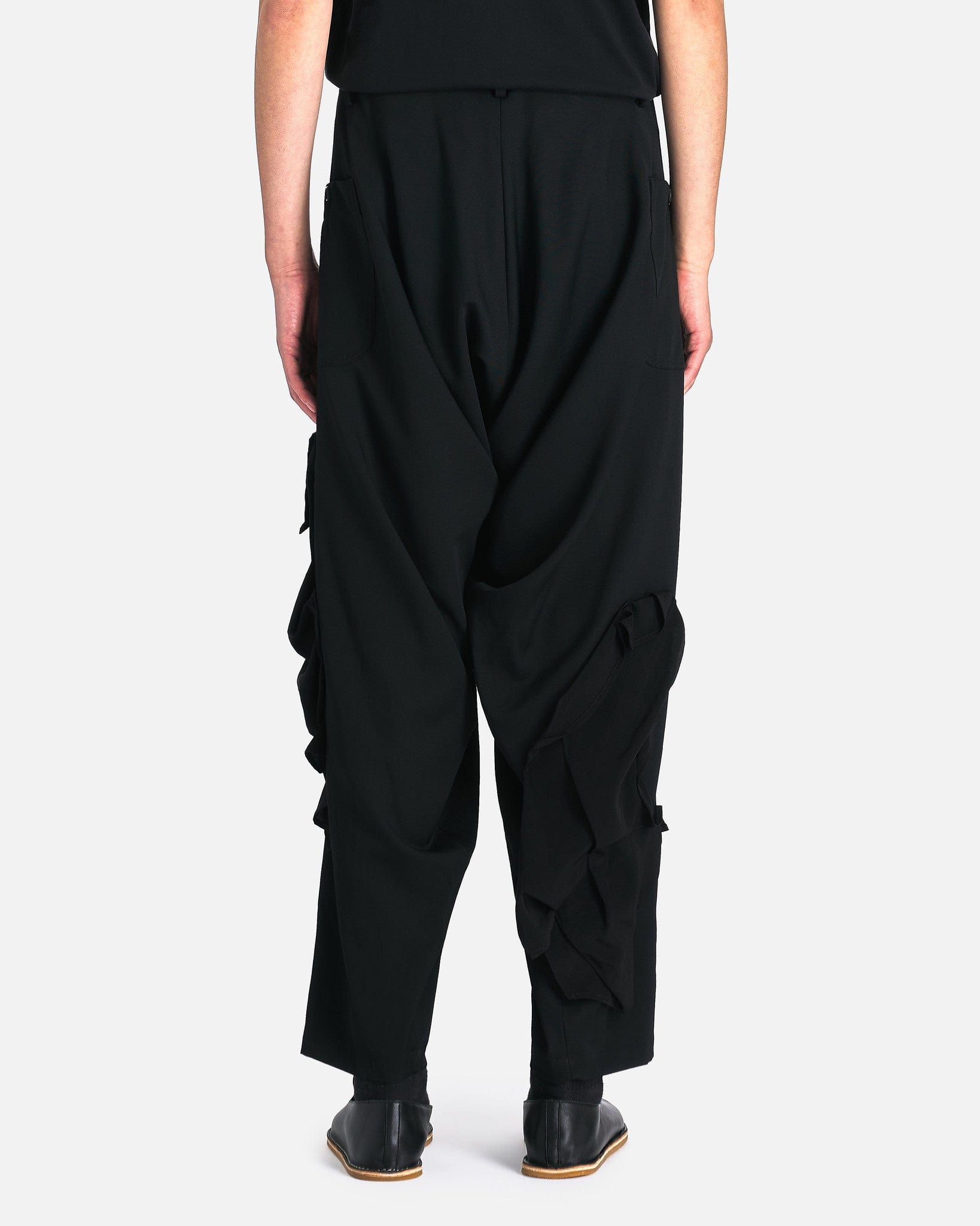 Yohji Yamamoto Pour Homme Men's Pants Wool Gabardine Deco Draped Pants in Black