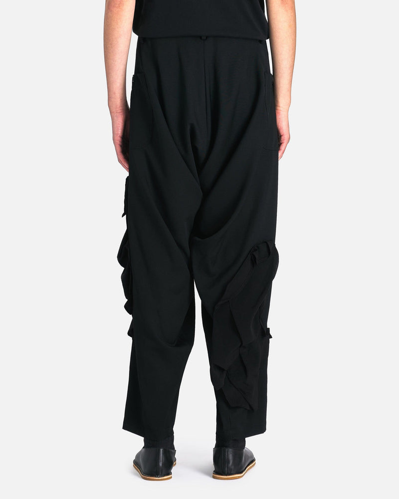 Yohji Yamamoto Pour Homme Men's Pants Wool Gabardine Deco Draped Pants in Black