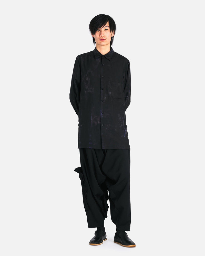 Yohji Yamamoto Pour Homme Men's Pants Wool Gabardine Deco Draped Pants in Black