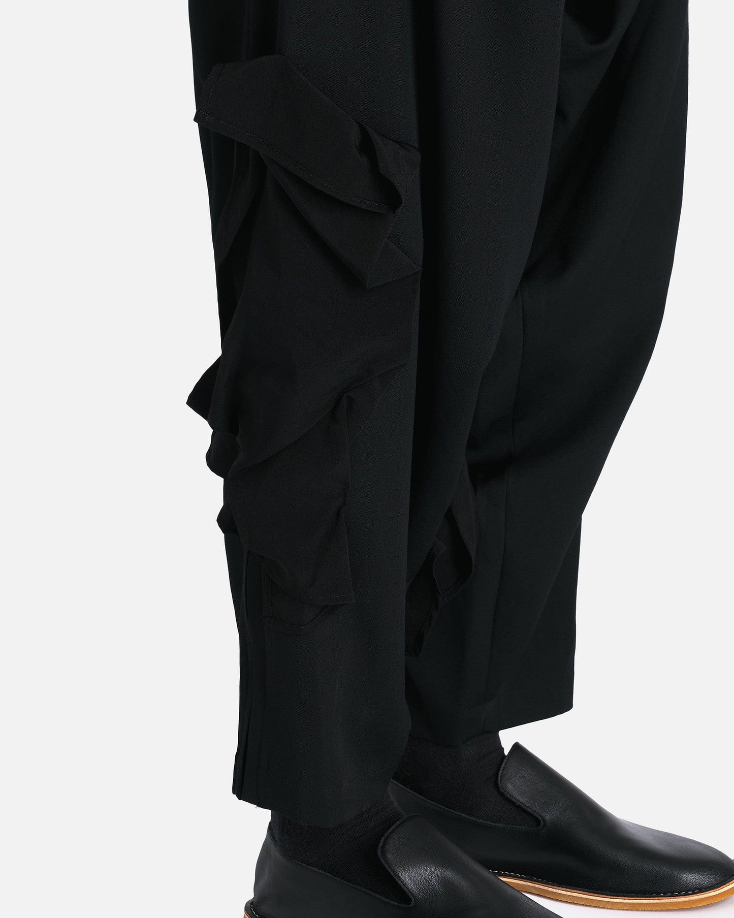 Yohji Yamamoto Pour Homme Men's Pants Wool Gabardine Deco Draped Pants in Black