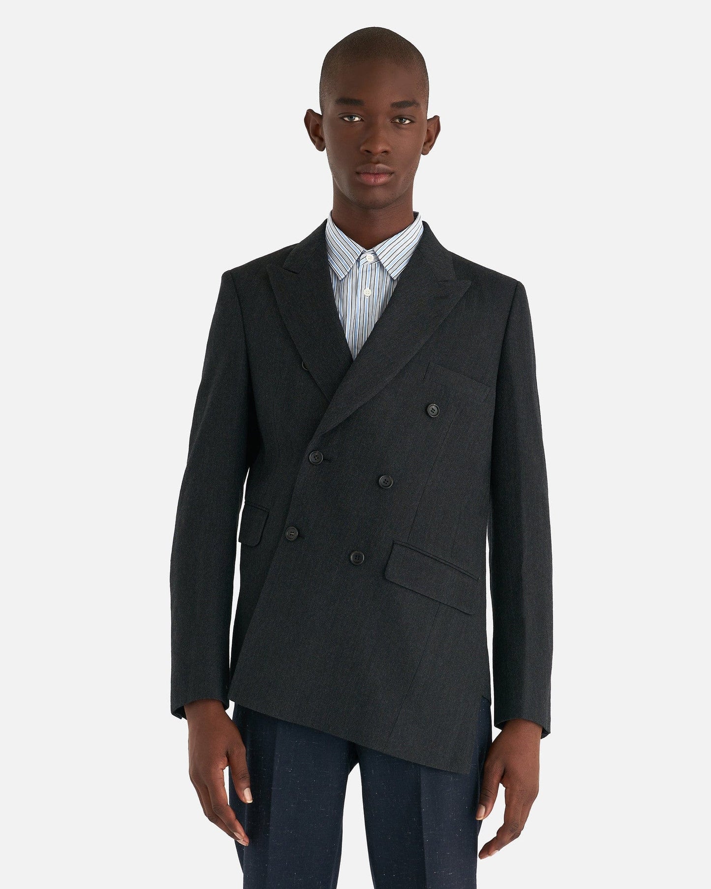 Comme des Garcons Homme Deux Men's Jackets Wool Laine Asymmetrical Blazer in Charcoal
