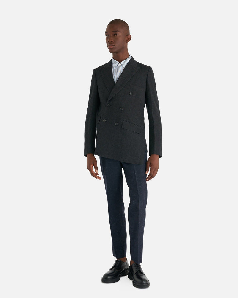 Comme des Garcons Homme Deux Men's Jackets Wool Laine Asymmetrical Blazer in Charcoal