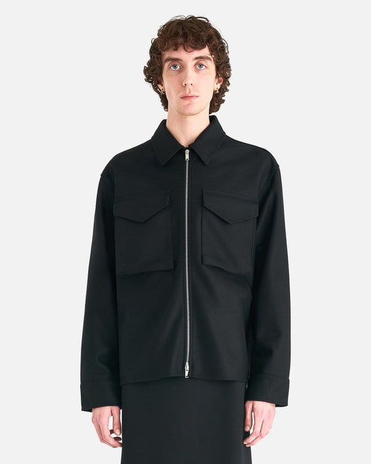 Jil Sander Men's Shirts Wool Melton Long Sleeve Shirt in Black