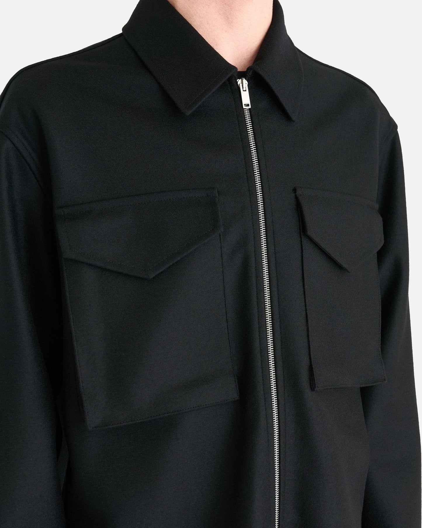 Jil Sander Men's Shirts Wool Melton Long Sleeve Shirt in Black