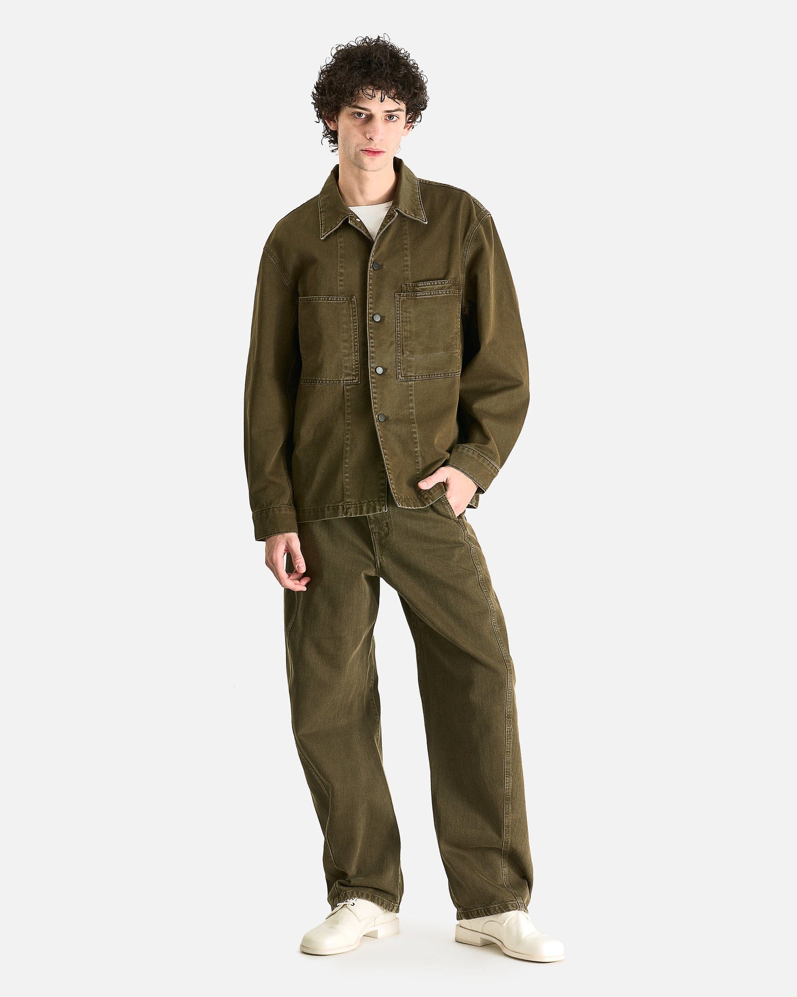 LEMAIRE Men's Shirts Workwear Overshirt in Moss Green