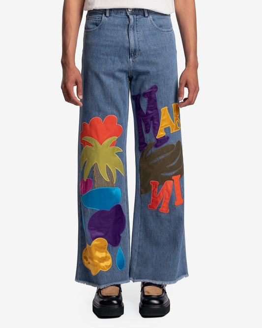 Marni Men's Jeans Worn Applique Detailed Denim in Iris Blue
