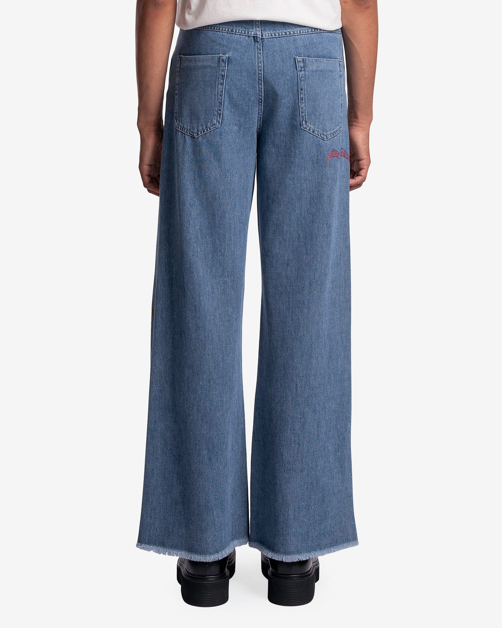 Worn Applique Detailed Denim in Iris Blue