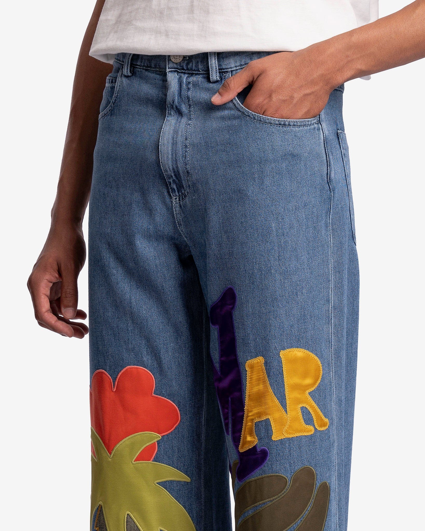 Marni Men's Jeans Worn Applique Detailed Denim in Iris Blue