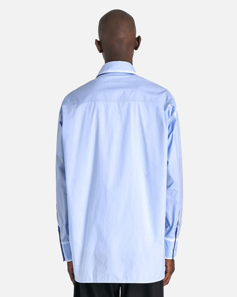 MM6 Maison Margiela Men's Shirts Worn Effect Poplin Shirt in Light Blue
