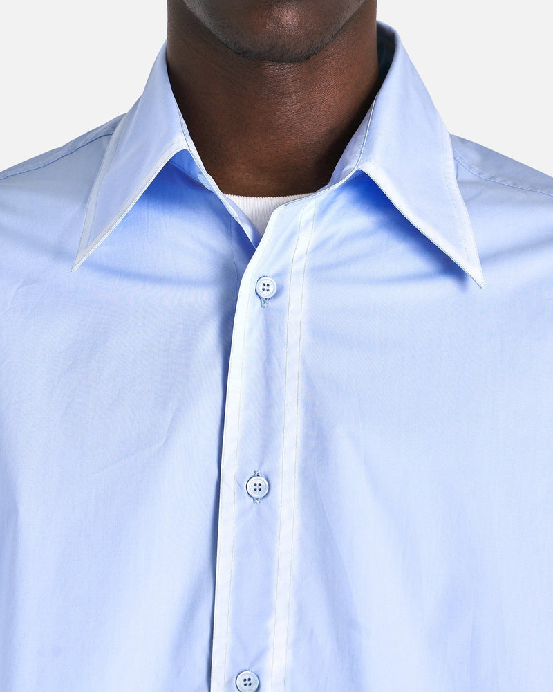 MM6 Maison Margiela Men's Shirts Worn Effect Poplin Shirt in Light Blue