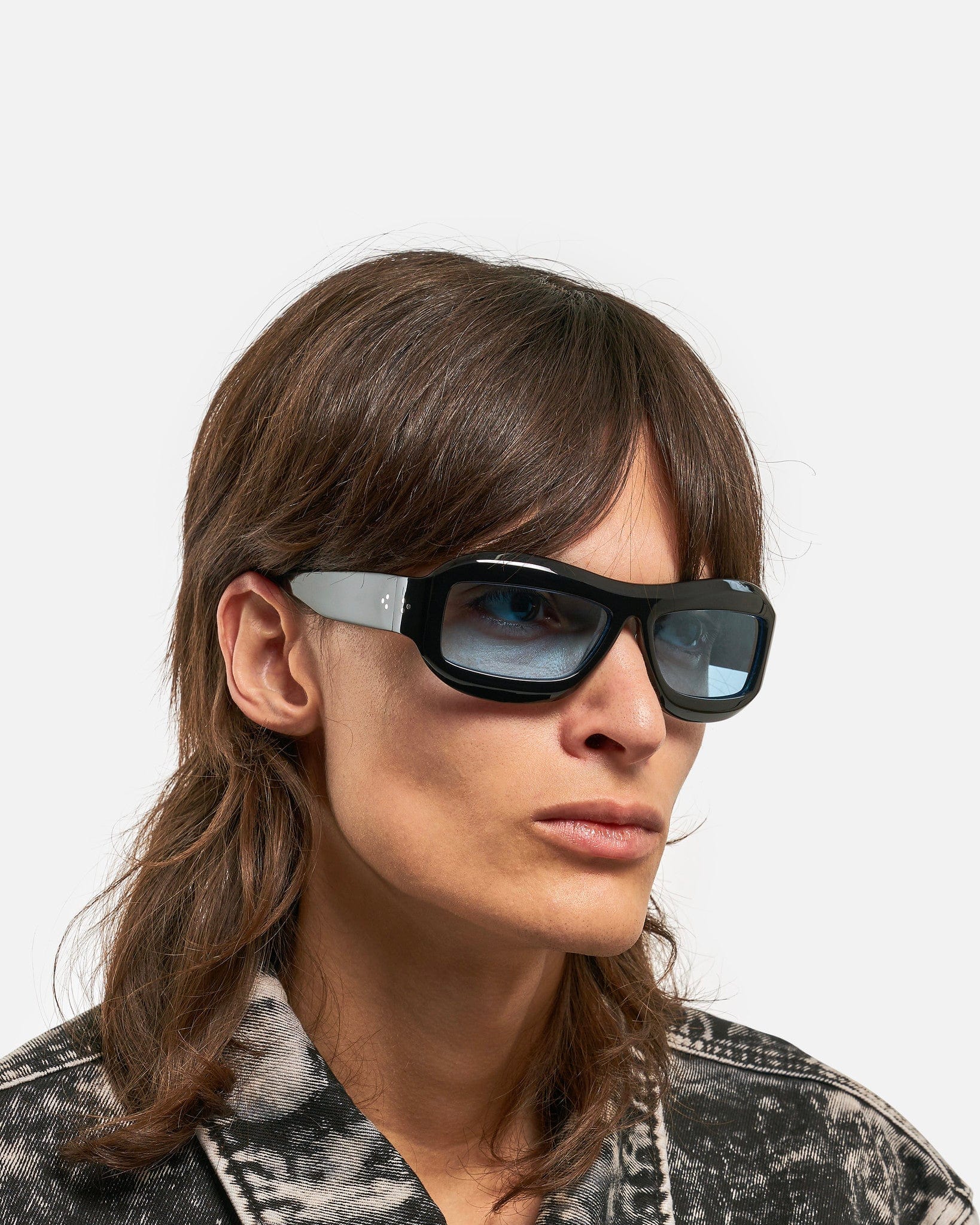 Port Tanger Eyewear O/S Zarin in Black Acetate/Rif Blue Lens