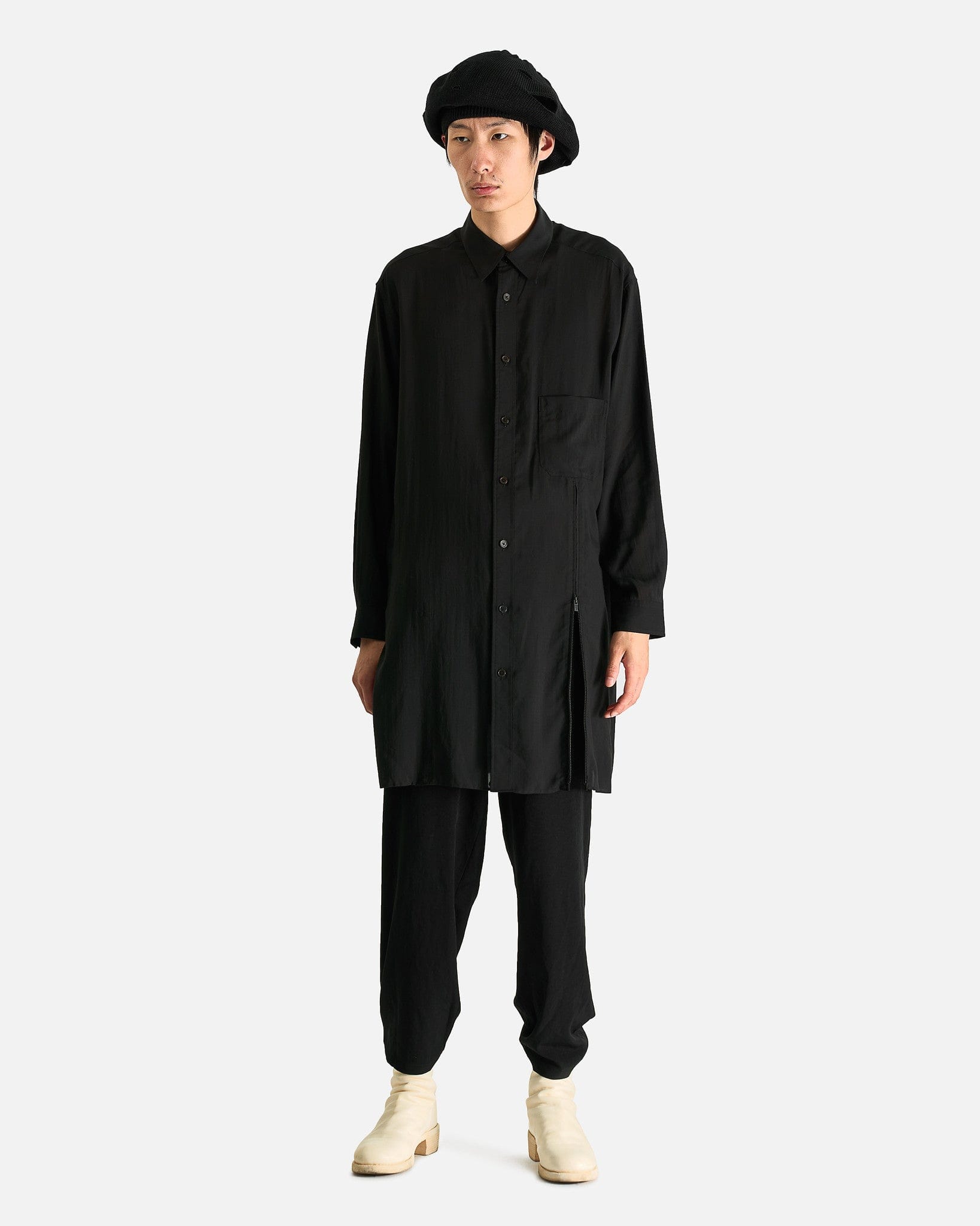 Yohji Yamamoto Pour Homme Men's Shirts Zip & Button Detail B in Black