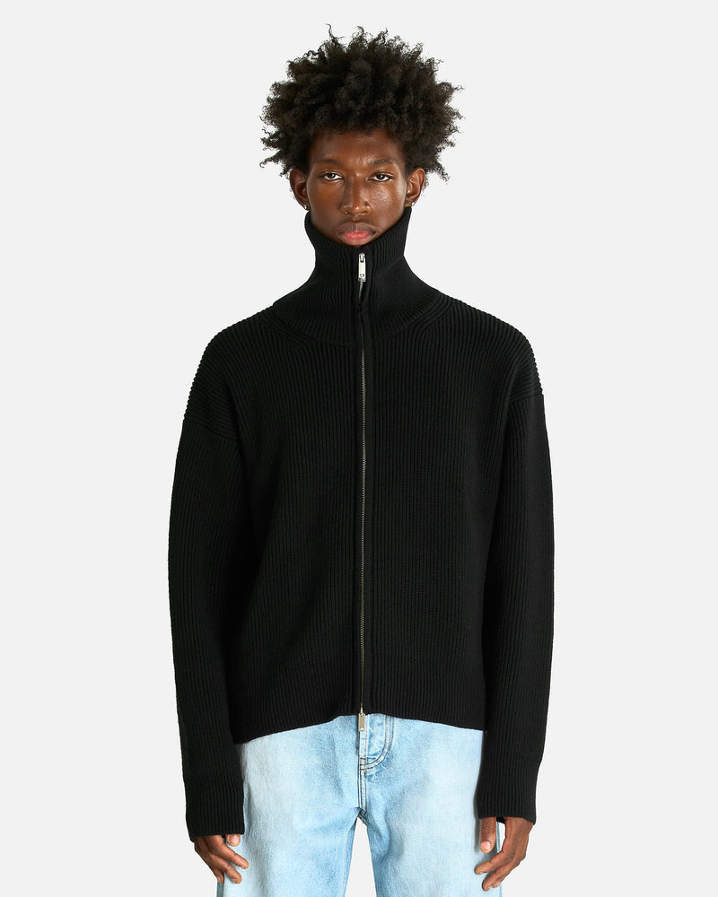 Studio Nicholson Men's Knitwear Zip Through Ribbed Jumper in Black