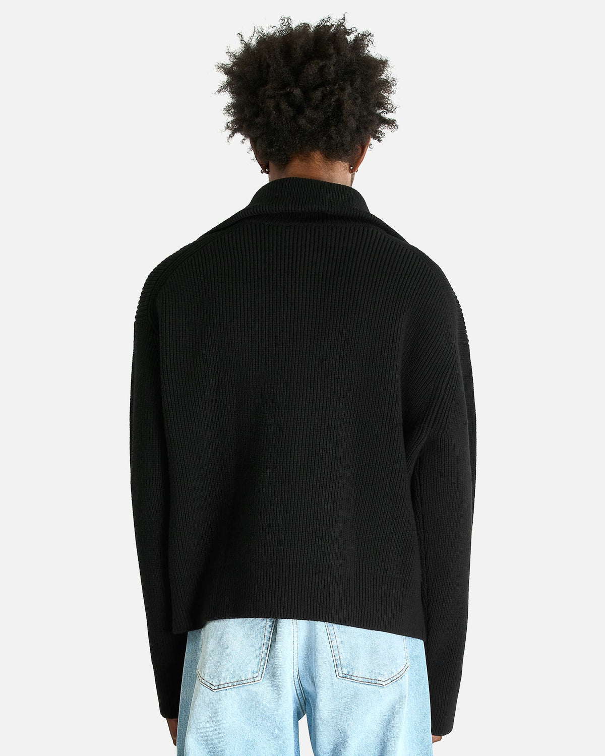 Studio Nicholson Men's Knitwear Zip Through Ribbed Jumper in Black
