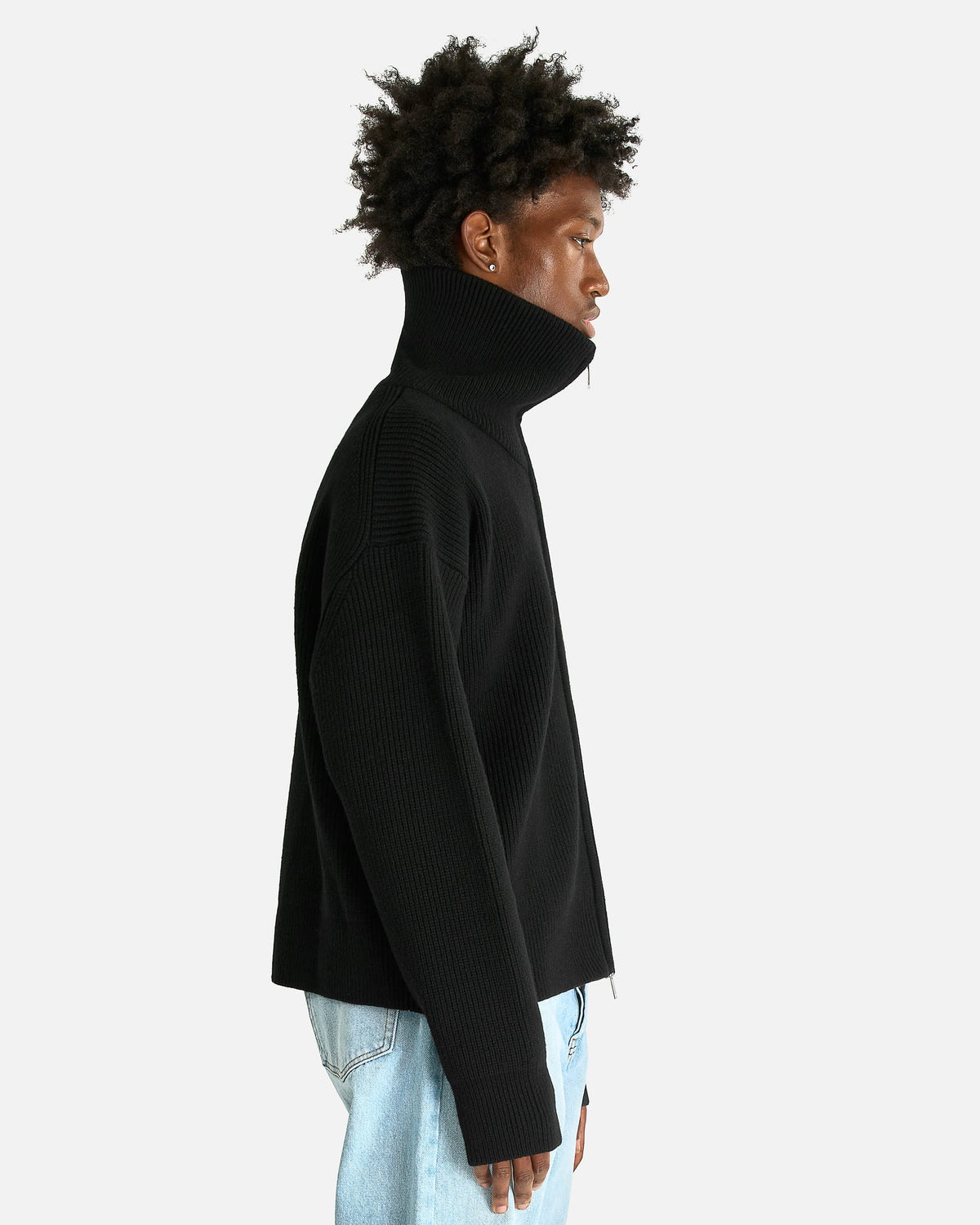 Studio Nicholson Men's Knitwear Zip Through Ribbed Jumper in Black