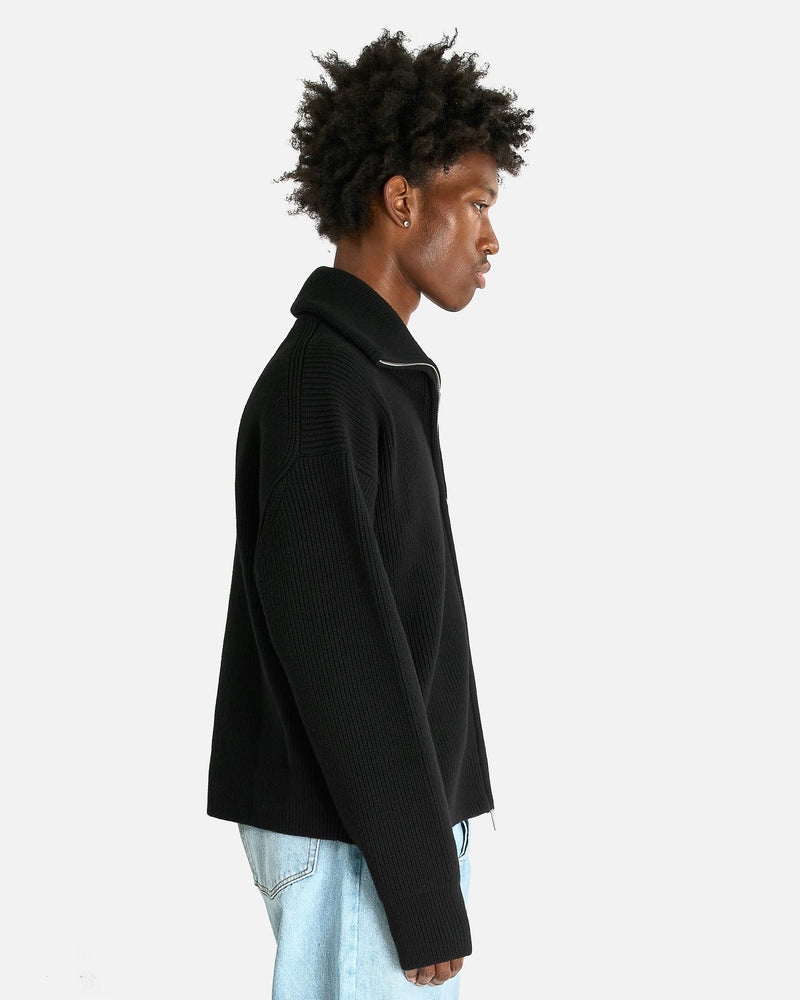 Studio Nicholson Men's Knitwear Zip Through Ribbed Jumper in Black