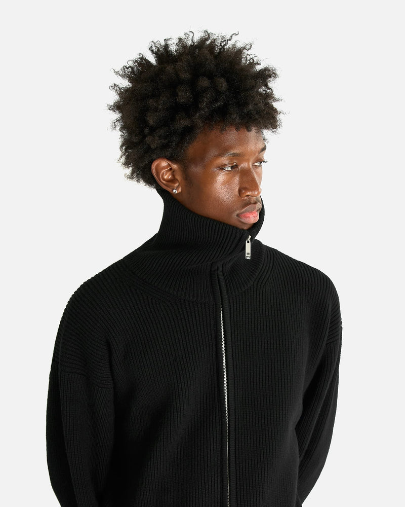 Studio Nicholson Men's Knitwear Zip Through Ribbed Jumper in Black