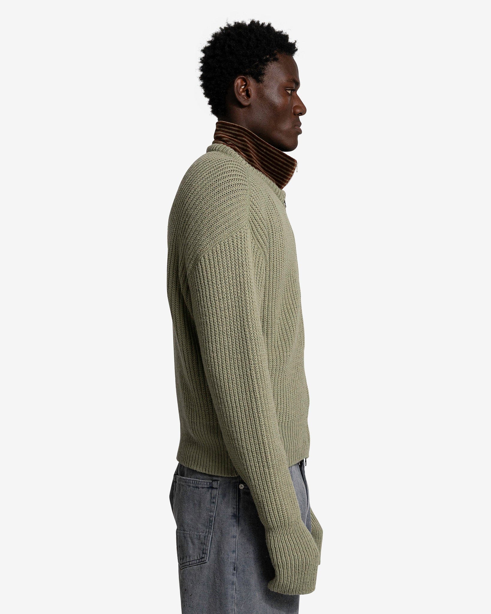 Our Legacy Men's Sweater Zip Wrap Cardigan in Refined Green Quotidin Wool
