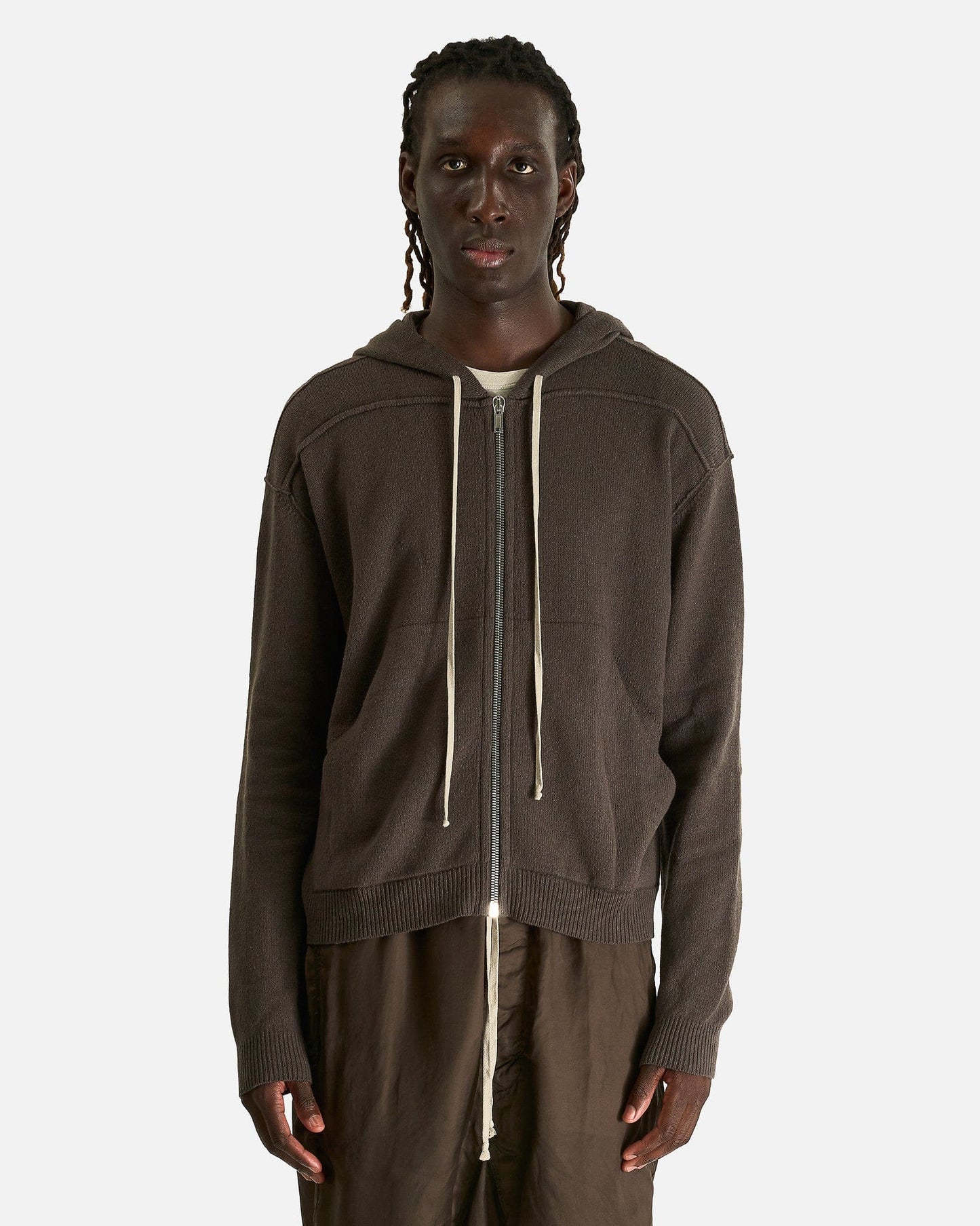 Rick Owens Men Sweaters Zipped Hoodie in Darkdust