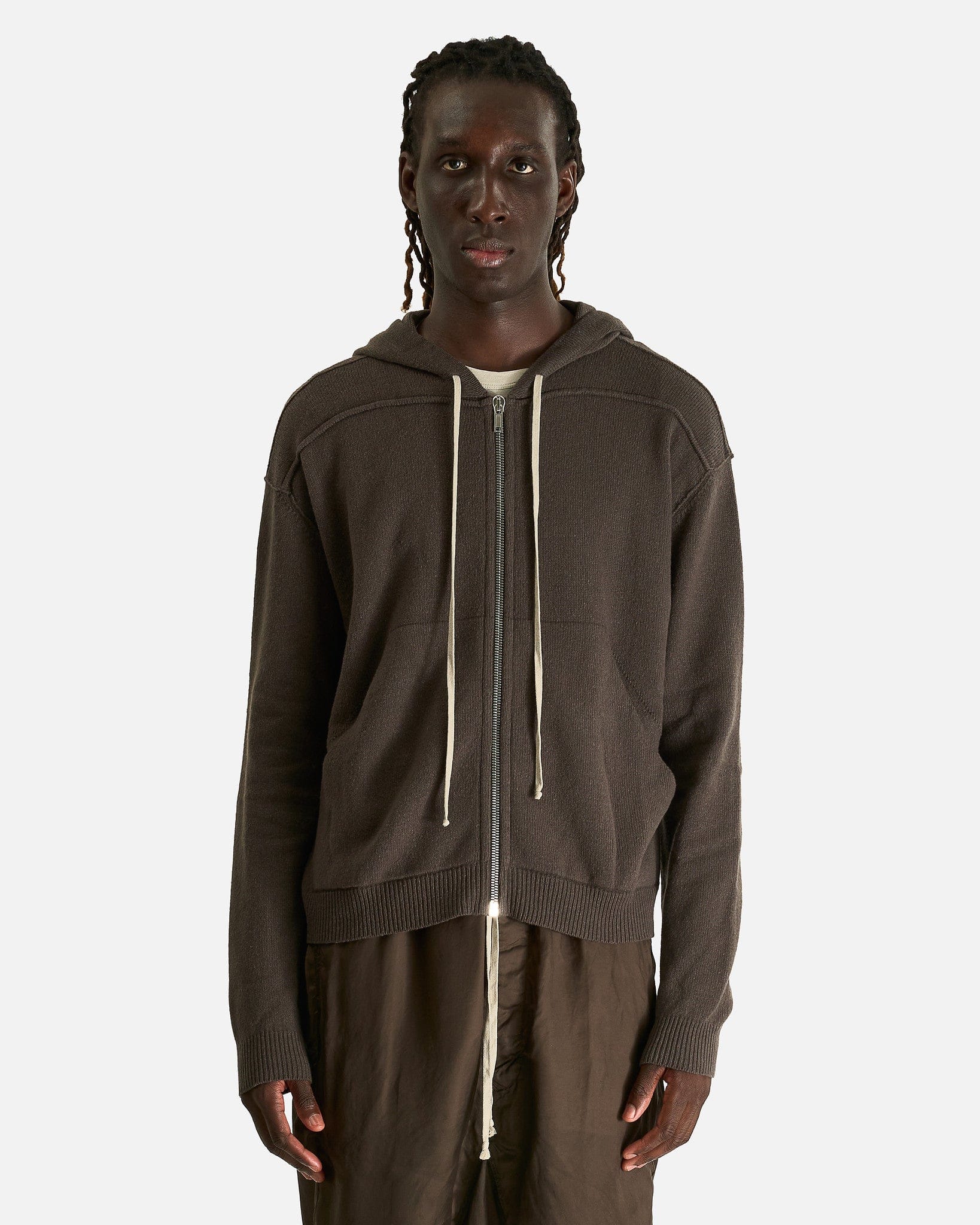 Rick Owens Men Sweaters Zipped Hoodie in Darkdust
