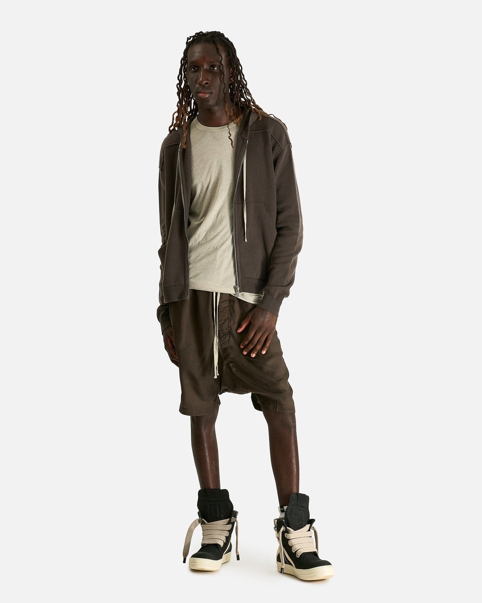 Rick Owens Men Sweaters Zipped Hoodie in Darkdust