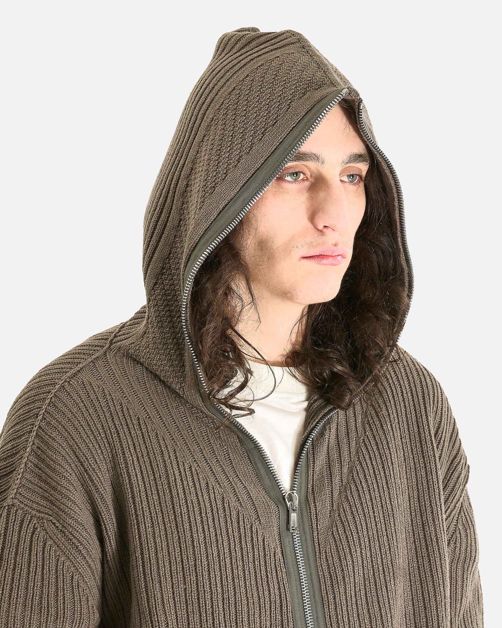 Rick Owens Men Sweaters Zipped Hoodie in Dust