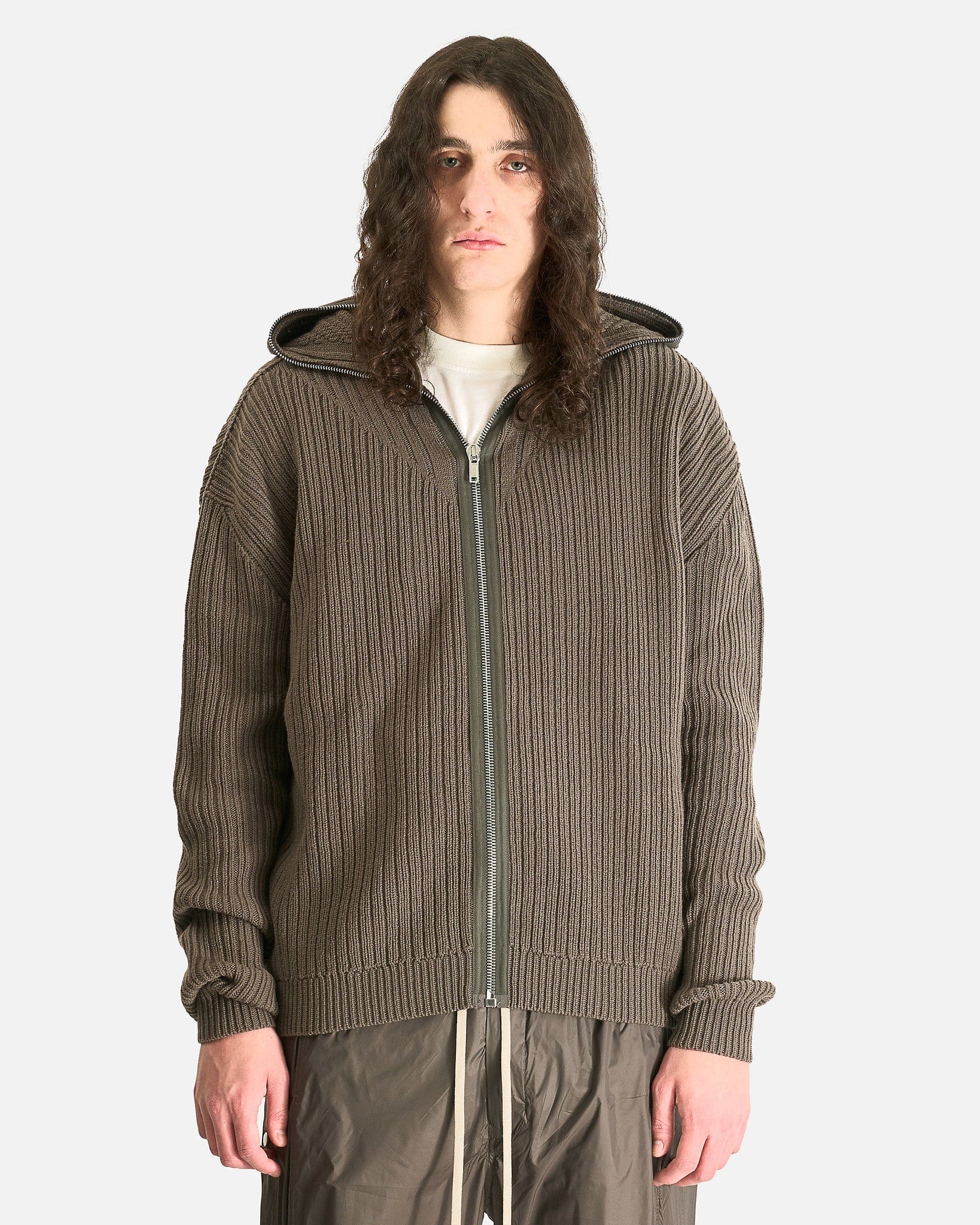 Rick Owens Men Sweaters Zipped Hoodie in Dust