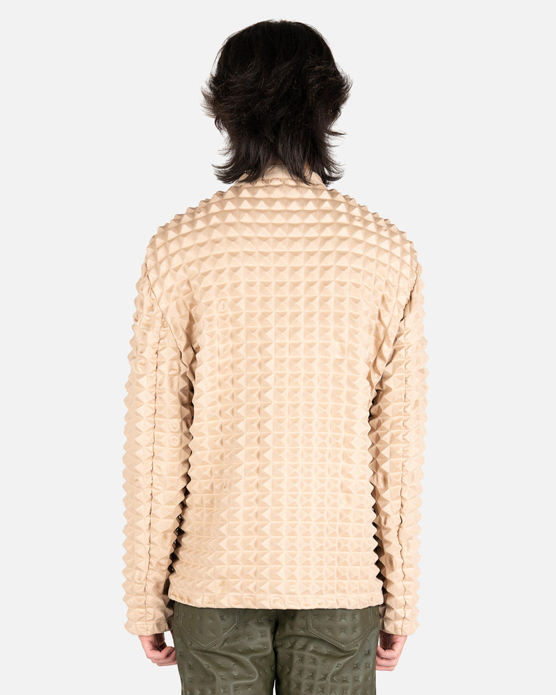KANGHYUK mens sweater 2.5 Pyramid Embossed Jersey Cardigan in Beige