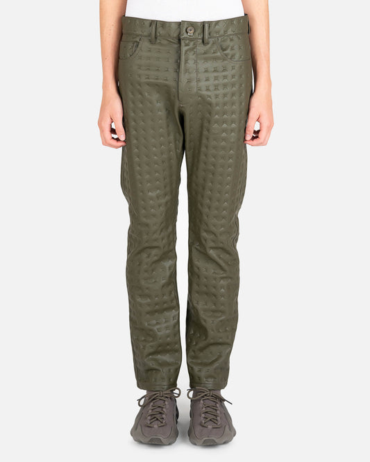 KANGHYUK Men's Pants 2.5 Pyramid Engraved Straight Cut Vegan Leather Trousers in Khaki