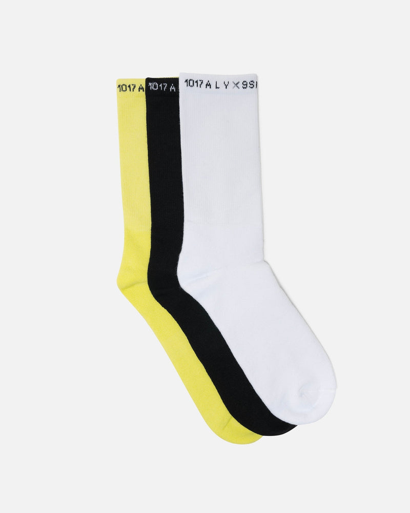 1017 ALYX 9SM Men's Socks 3 Pack Socks in Black/White/Neon Washed Yellow