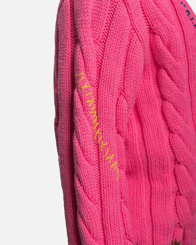 Marni Men's Sweater 3D Cable+Mending Cardigan in Fuchsia Fluo