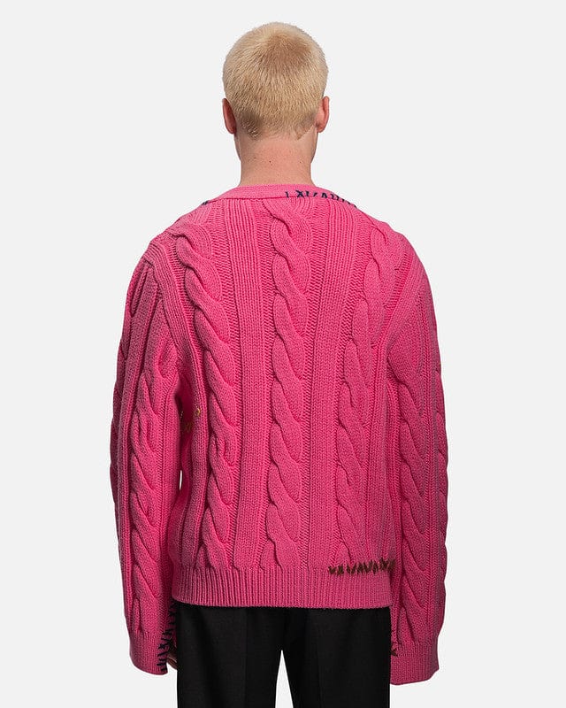 Marni Men's Sweater 3D Cable+Mending Cardigan in Fuchsia Fluo