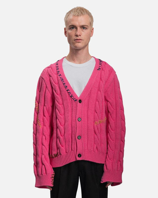 Marni Men's Sweater 3D Cable+Mending Cardigan in Fuchsia Fluo