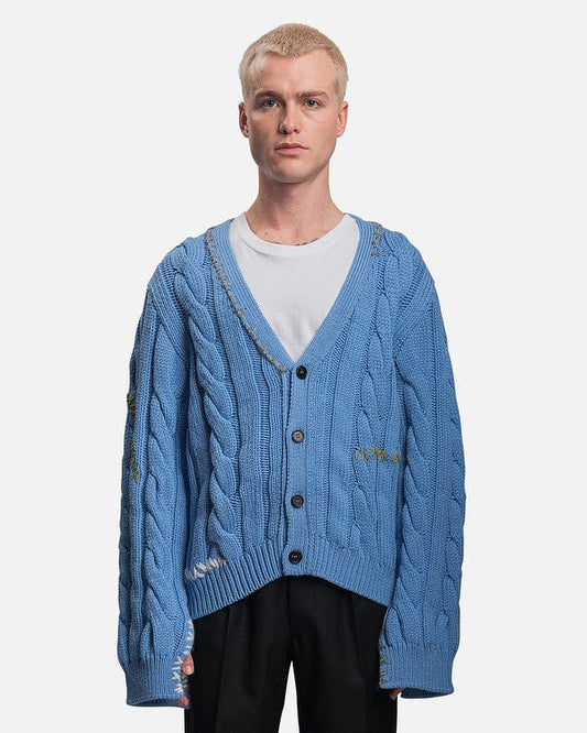 Marni Men's Sweater 3D Cable+Mending Cardigan in Iris Blue