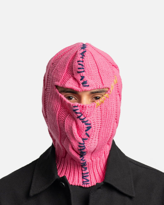 Marni Men's Hats 3D Cable + Mending Wool Balaclava in Fuchsia