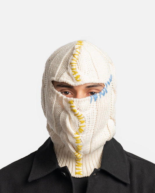 Marni Men's Hats 3D Cable + Mending Wool Balaclava in White