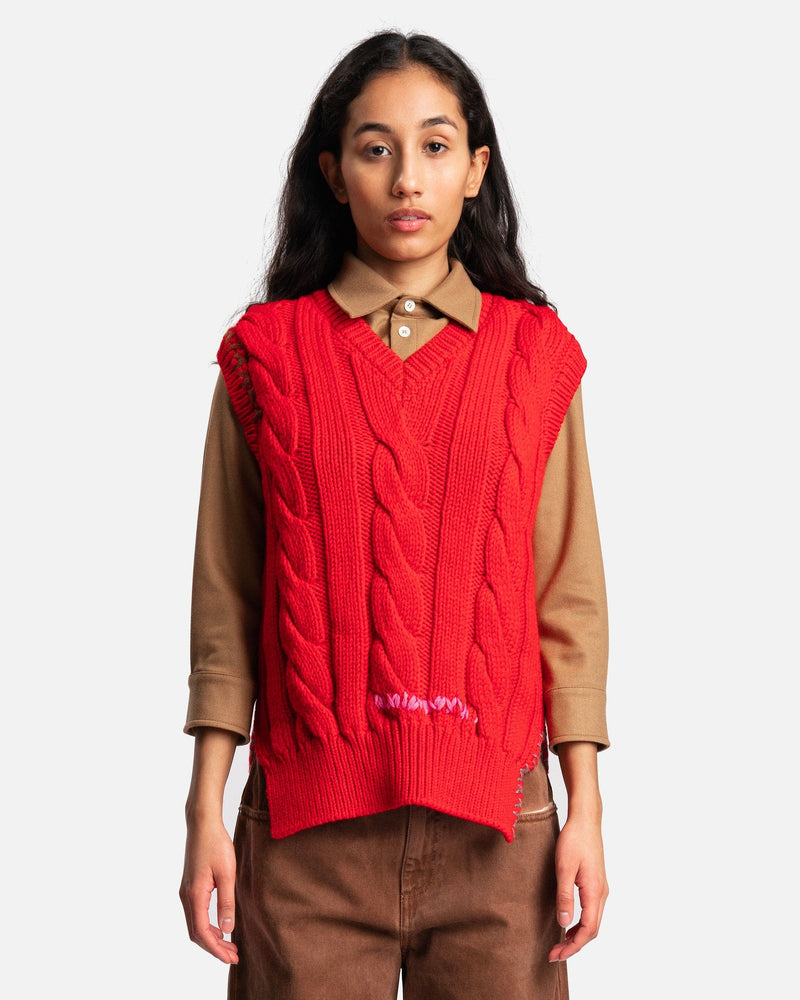 Marni Women Sweaters 3D Mending + Cable Vest in Lacquer