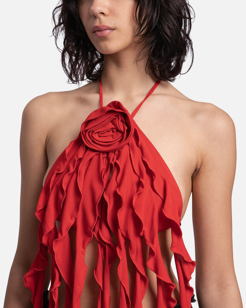 Blumarine Women Dresses 3D Rose Ruffled Top in Lipstick Red