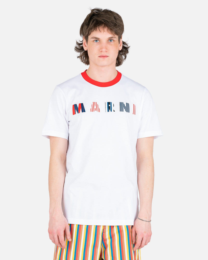 Marni Men's T-Shirts Stripe Logo Organic T-Shirt in Lacquer