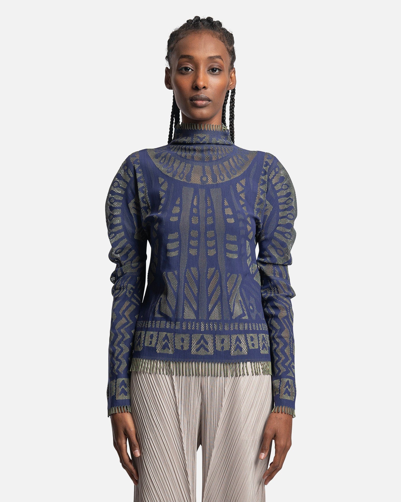 Pleats Please Issey Miyake Women Tops O/S A-POC Skin Turtleneck Sparkle Top in Navy