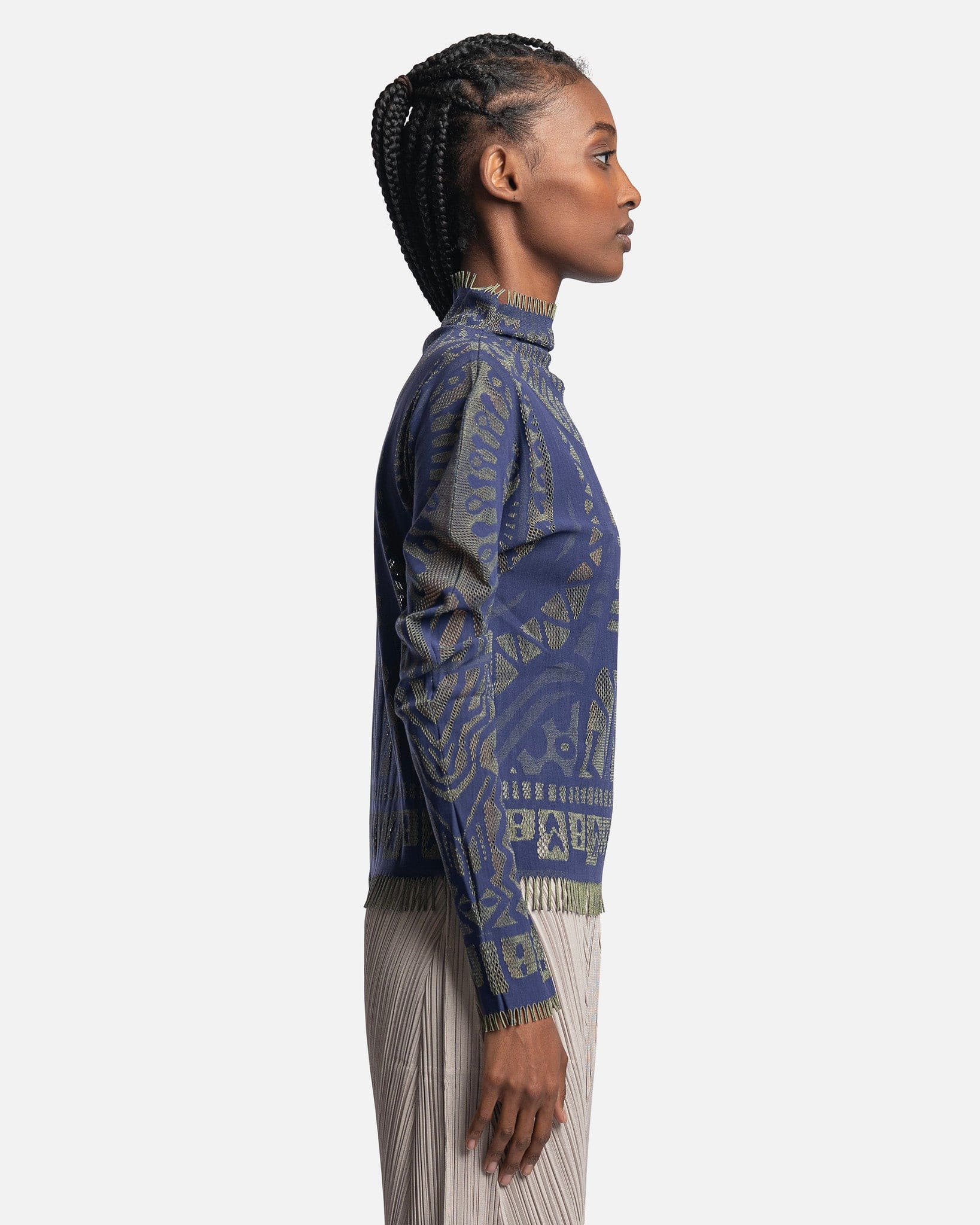 Pleats Please Issey Miyake Women Tops O/S A-POC Skin Turtleneck Sparkle Top in Navy