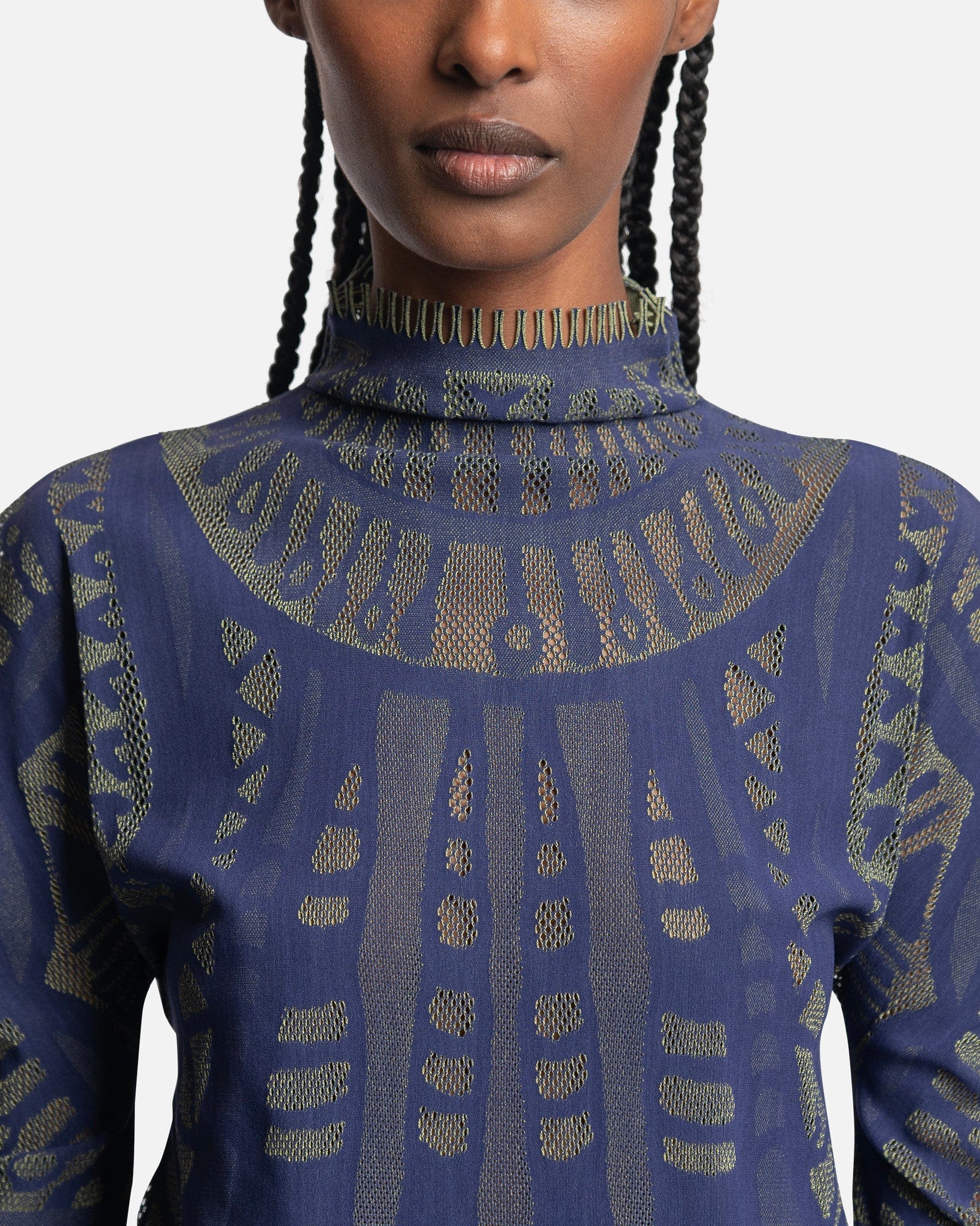 Pleats Please Issey Miyake Women Tops O/S A-POC Skin Turtleneck Sparkle Top in Navy