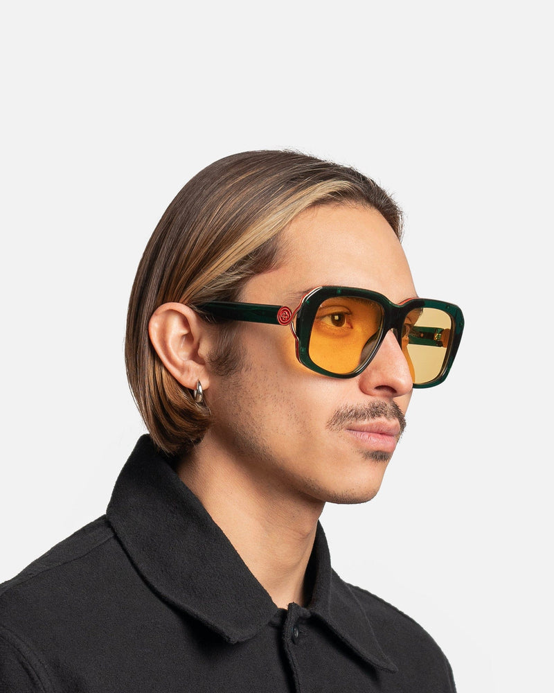 Casablanca Eyewear Acetate & Metal Oversized Square Sunglasses in Dark Green/Red